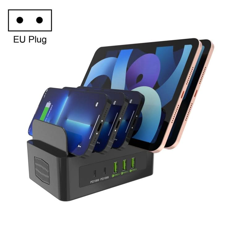 YFY-A54 100W USB + Type-C 5-Ports Smart Charging Station with Phone & Tablet Stand, US Plug