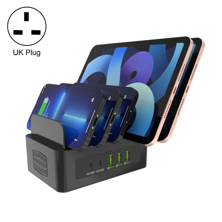 YFY-A54 100W USB + Type-C 5-Ports Smart Charging Station with Phone & Tablet Stand, US Plug