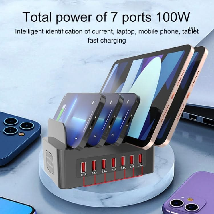 YFY-A54 100W USB + Type-C 5-Ports Smart Charging Station with Phone & Tablet Stand, US Plug