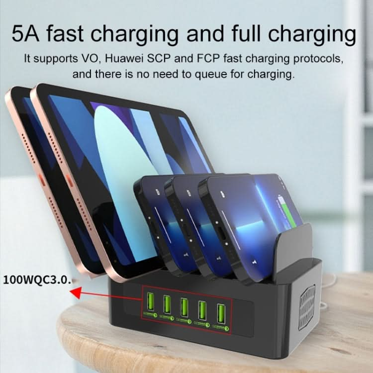 YFY-A54 100W USB + Type-C 5-Ports Smart Charging Station with Phone & Tablet Stand, US Plug