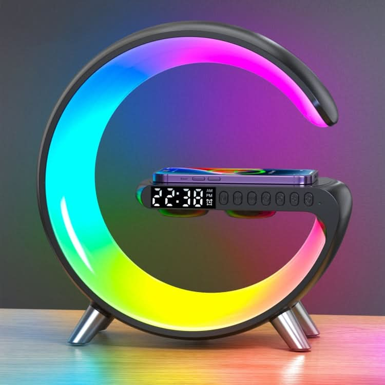 N69 Smart Bluetooth Speaker Support Wireless Charger & Alarm Clock & Ambient Light, US Plug