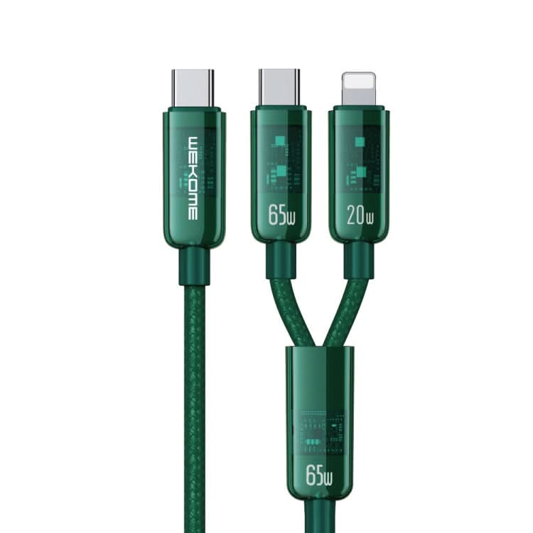 WK WDC-194 Pioneer Series 2 in 1 65W USB-C/Type-C to USB-C/Type-C+8 Pin Fast Charging Data Cable, Length: 1m