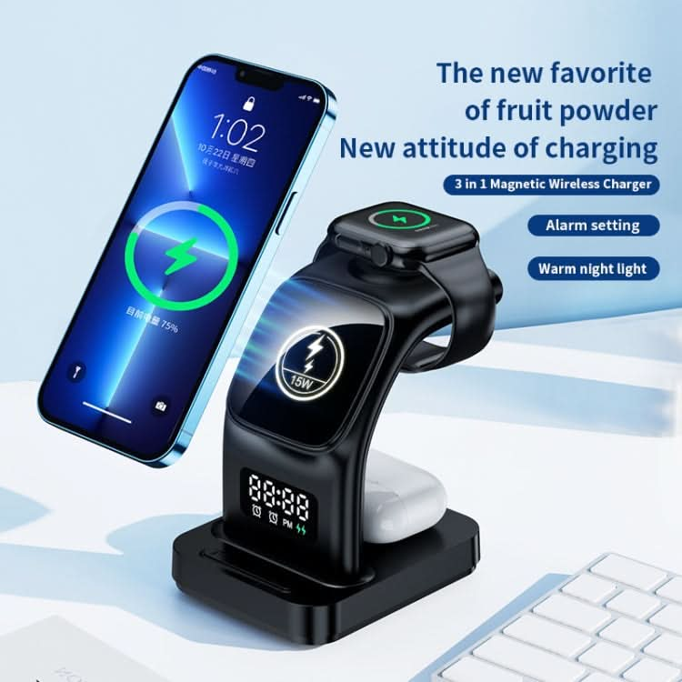 YP-HY05 15W 5 in 1 Magnetic Multifunctional Wireless Charger with Clock