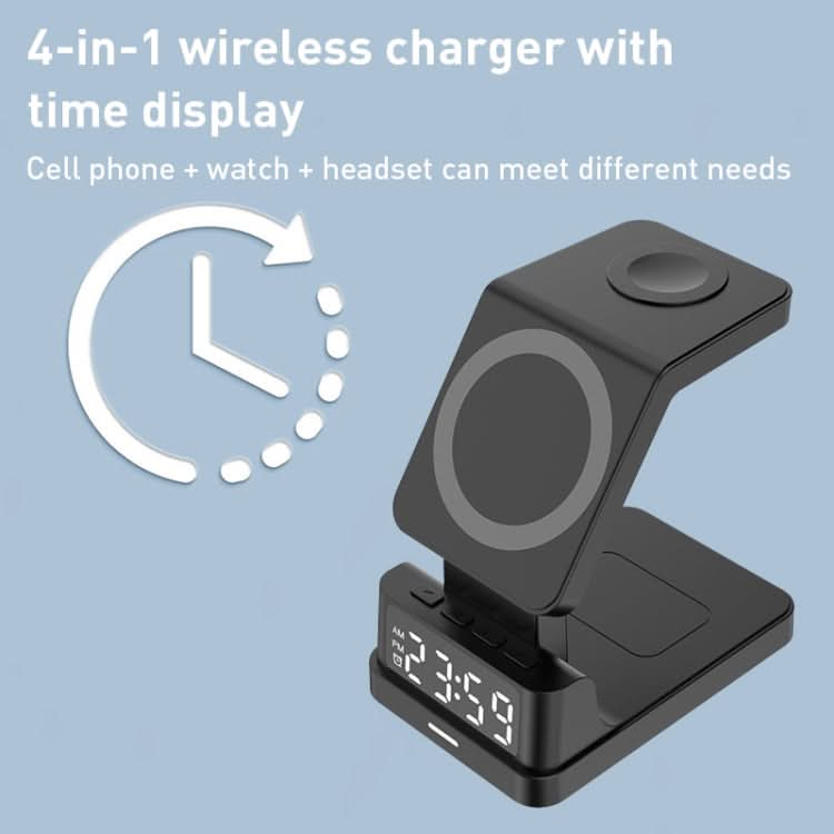 15W 4 in 1 Magnetic Clock Desktop Vertical Wireless Charger