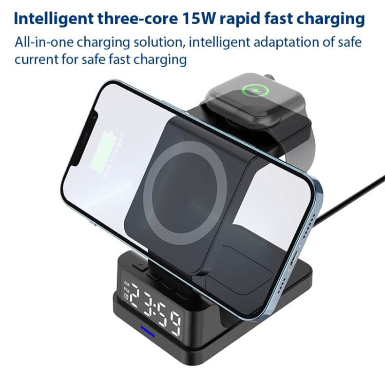 15W 4 in 1 Magnetic Clock Desktop Vertical Wireless Charger