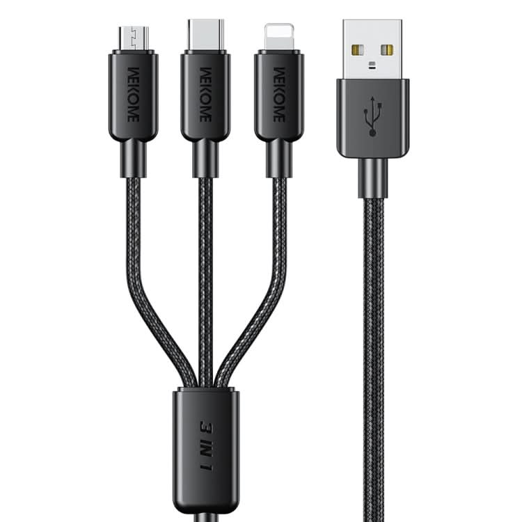 WEKOME WDC-04 Tidal Energy Series 3A USB to 8 Pin+Type-C+Micro USB 3 in 1 Braided Data Cable, Length: 1.2m