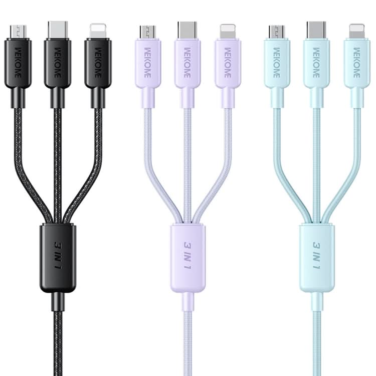 WEKOME WDC-04 Tidal Energy Series 3A USB to 8 Pin+Type-C+Micro USB 3 in 1 Braided Data Cable, Length: 1.2m