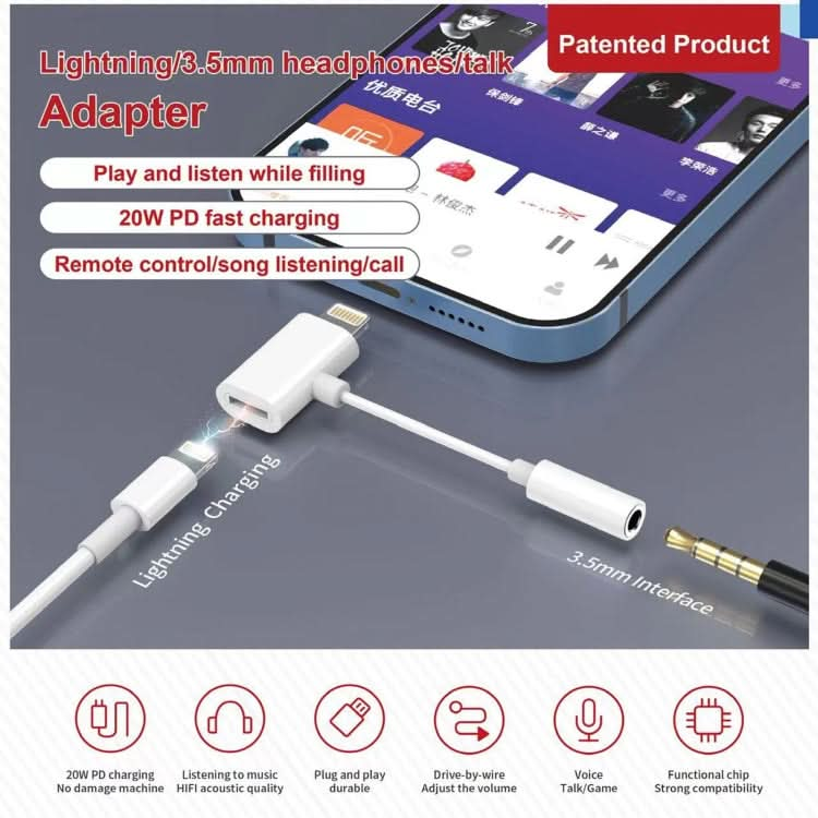 JBC-191 PD20W 8 Pin to 8 Pin+3.5mm Earphone Interface Adapter, Support Charging / Calling