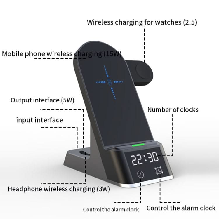 H35 6 in 1 15W Digital Display Magsafe Magnetic Wireless Charger with Alarm Clock Function