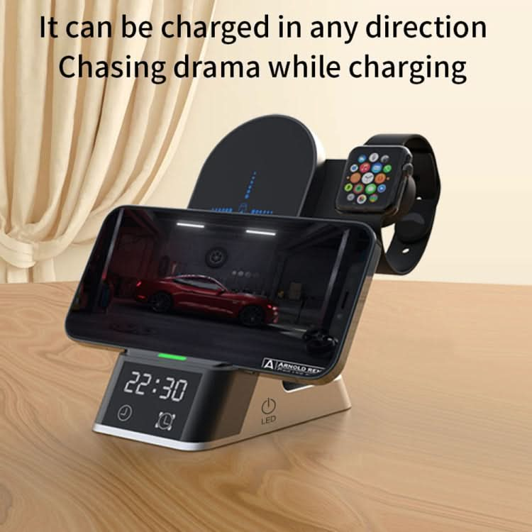 H35 6 in 1 15W Digital Display Magsafe Magnetic Wireless Charger with Alarm Clock Function