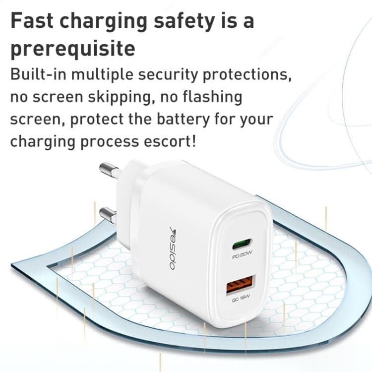 Yesido YC47 USB-C / Type-C + USB Travel Charger with 1m USB-C / Type-C to 8 Pin Cable, EU Plug