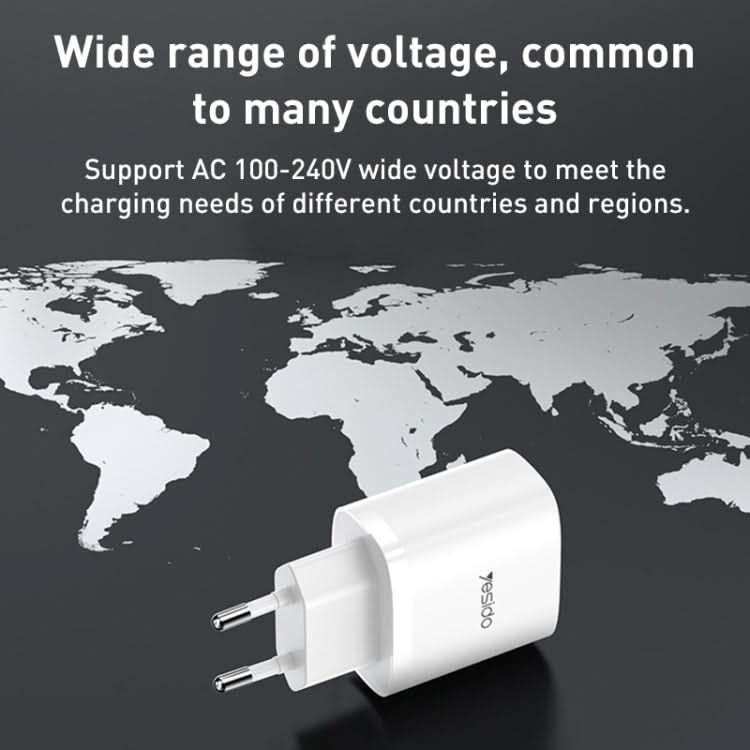 Yesido YC47 USB-C / Type-C + USB Travel Charger with 1m USB-C / Type-C to 8 Pin Cable, EU Plug