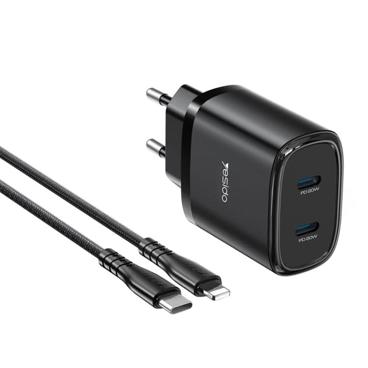 Yesido YC54 Dual USB-C / Type-C Travel Charger with 1m USB-C / Type-C to 8 Pin Cable, EU Plug