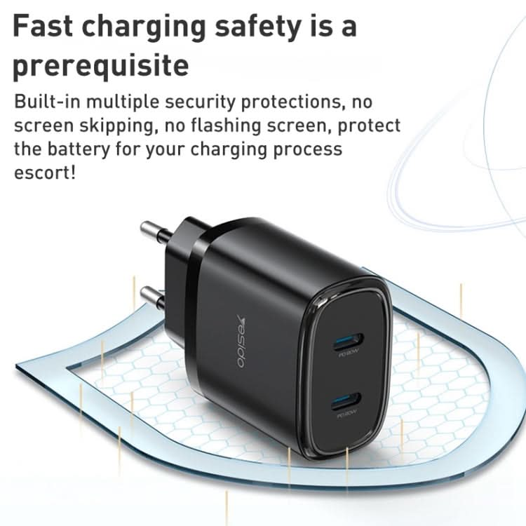 Yesido YC54 Dual USB-C / Type-C Travel Charger with 1m USB-C / Type-C to 8 Pin Cable, EU Plug