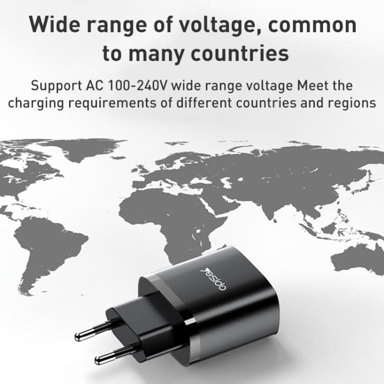 Yesido YC54 Dual USB-C / Type-C Travel Charger with 1m USB-C / Type-C to 8 Pin Cable, EU Plug