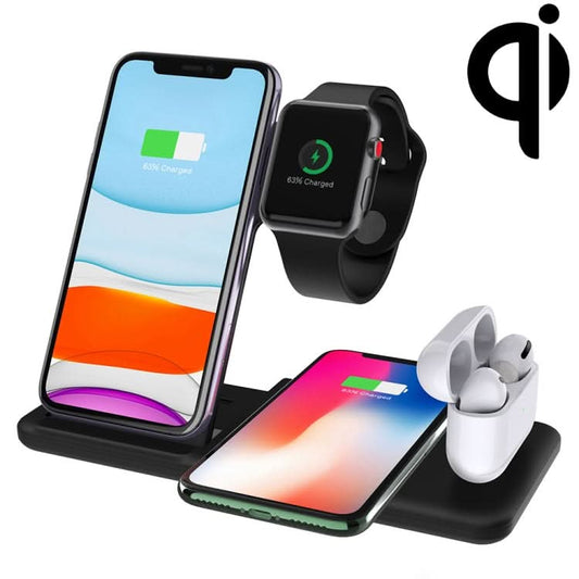 Q20 4 In 1 Wireless Charger Charging Holder Stand Station For iPhone / Apple Watch / AirPods, Support Dual Phones Charging