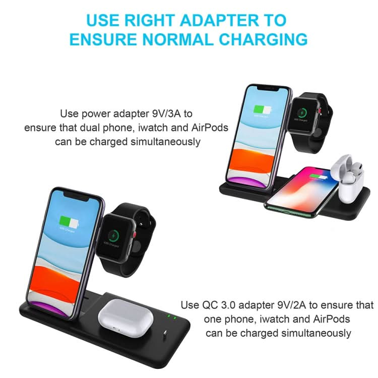 Q20 4 In 1 Wireless Charger Charging Holder Stand Station For iPhone / Apple Watch / AirPods, Support Dual Phones Charging