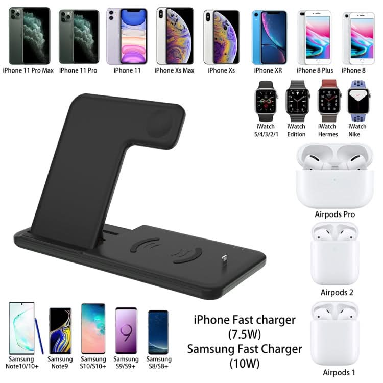 Q20 4 In 1 Wireless Charger Charging Holder Stand Station For iPhone / Apple Watch / AirPods, Support Dual Phones Charging