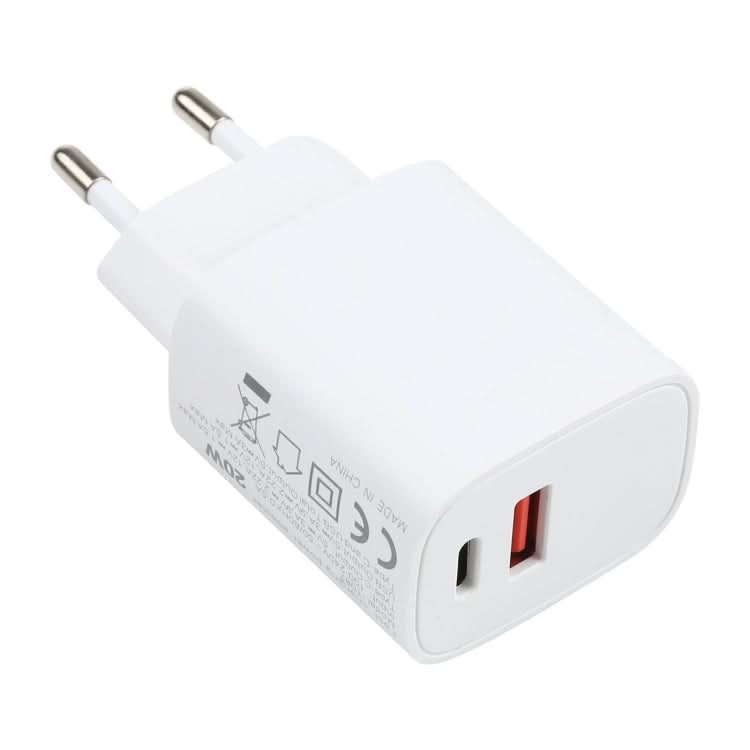 T087 20W USB-C / Type-C + USB Ports Fast Charging Travel Charger, EU Plug