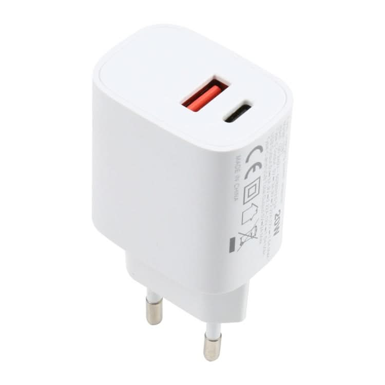 T087 20W USB-C / Type-C + USB Ports Fast Charging Travel Charger, EU Plug