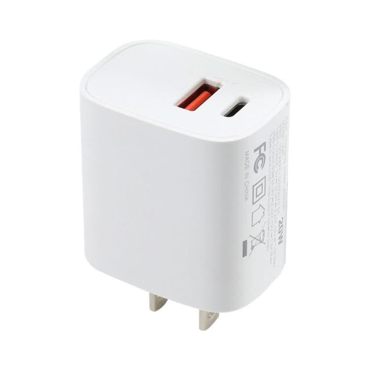 U087 20W USB-C / Type-C + USB Ports Fast Charging Travel Charger, US Plug