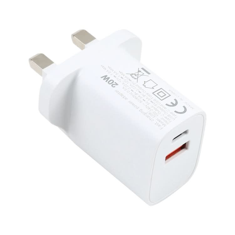 E087 20W USB-C / Type-C + USB Ports Fast Charging Travel Charger, UK Plug