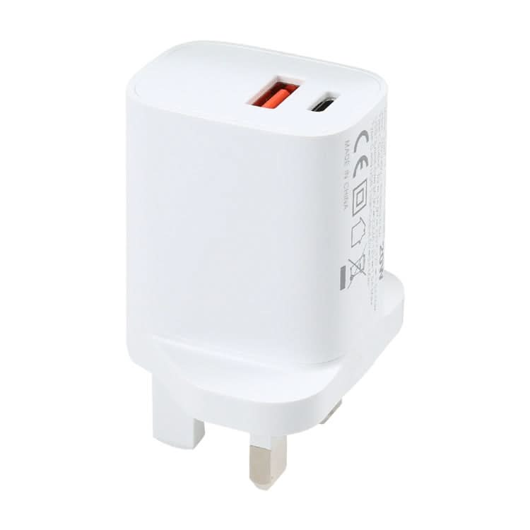 E087 20W USB-C / Type-C + USB Ports Fast Charging Travel Charger, UK Plug