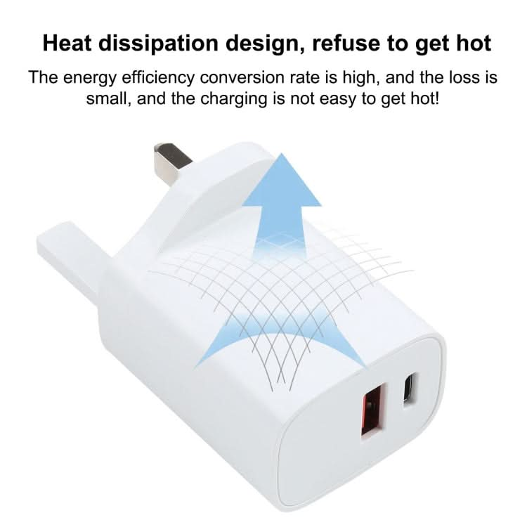 E087 20W USB-C / Type-C + USB Ports Fast Charging Travel Charger, UK Plug