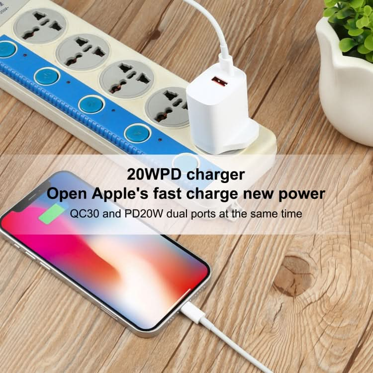 E087 20W USB-C / Type-C + USB Ports Fast Charging Travel Charger, UK Plug