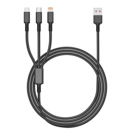 Orange Plug 3A 3 in 1 USB to Type-C / 8 Pin / Micro USB Fast Charging Cable, Cable Length: 1.2m