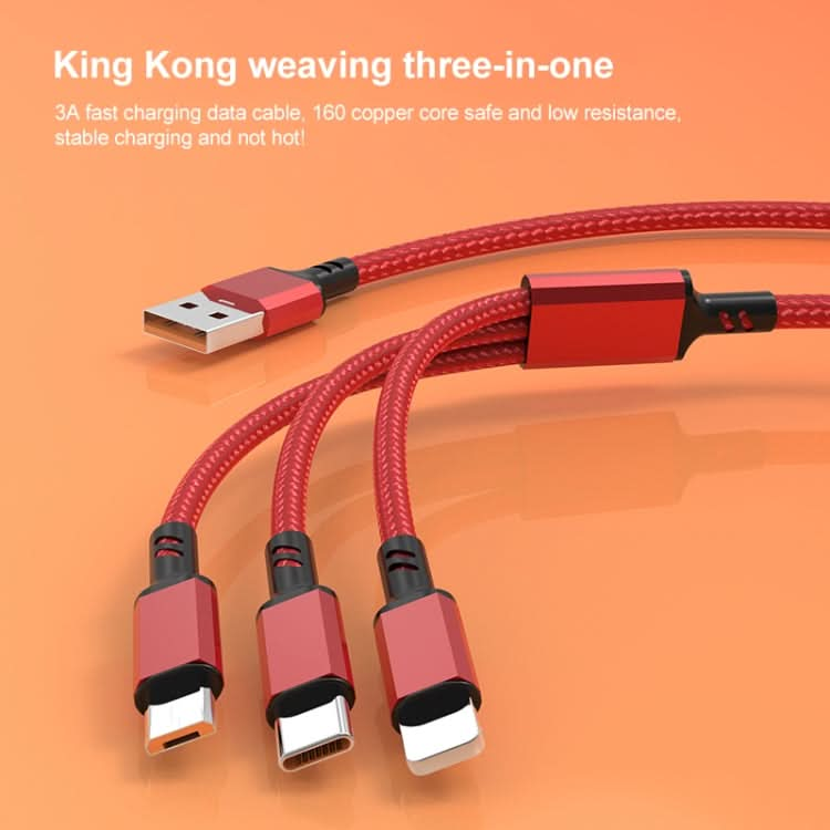 Orange Plug 3A 3 in 1 USB to Type-C / 8 Pin / Micro USB Fast Charging Cable, Cable Length: 1.2m