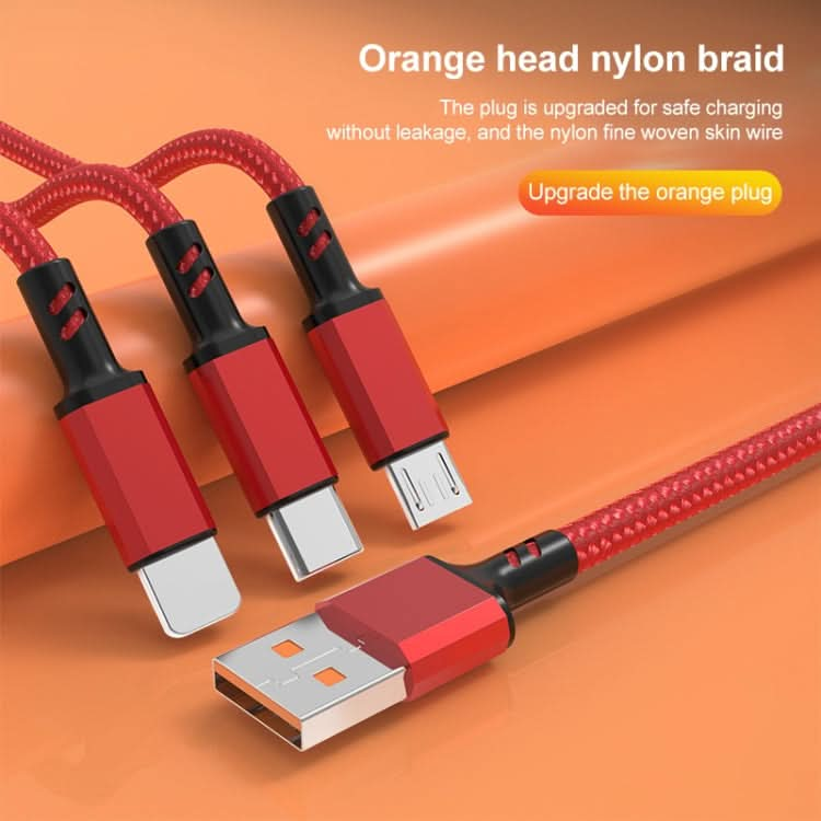 Orange Plug 3A 3 in 1 USB to Type-C / 8 Pin / Micro USB Fast Charging Cable, Cable Length: 1.2m