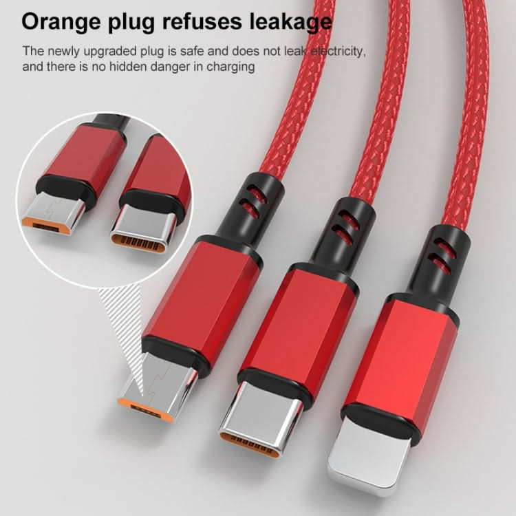 Orange Plug 3A 3 in 1 USB to Type-C / 8 Pin / Micro USB Fast Charging Cable, Cable Length: 1.2m