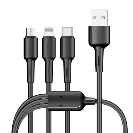 Yesido CA41 5A USB to 8 Pin + Micro + USB-C / Type-C Charging Cable, Length: 1m