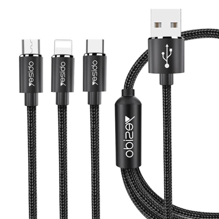 Yesido CA60 3A USB to 8 Pin + Micro USB + USB-C / Type-C Charging Cable, Length: 1.2m