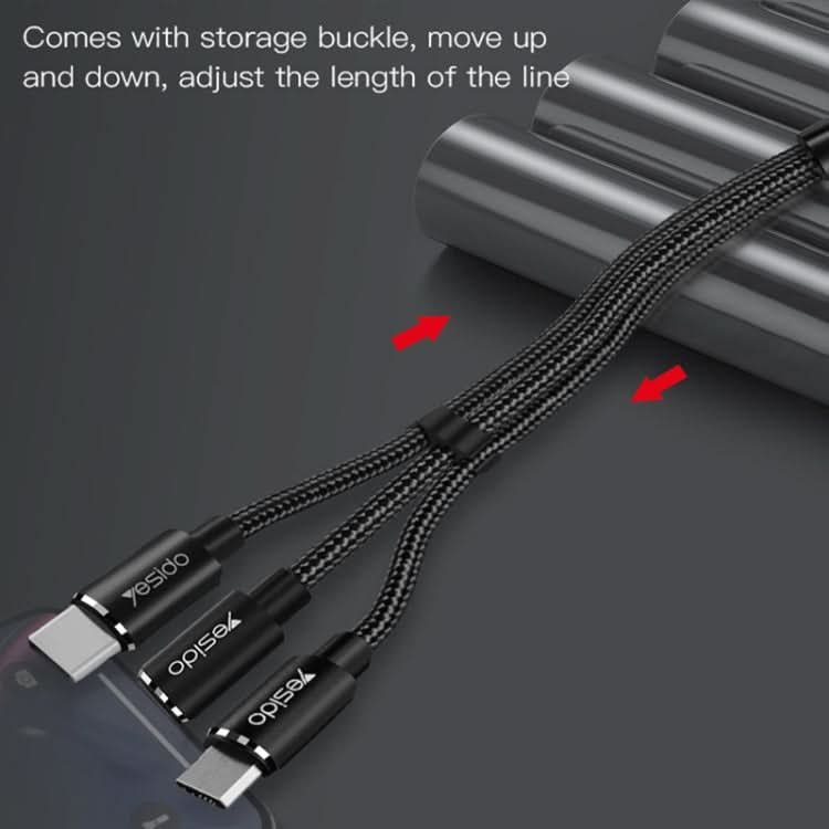 Yesido CA60 3A USB to 8 Pin + Micro USB + USB-C / Type-C Charging Cable, Length: 1.2m