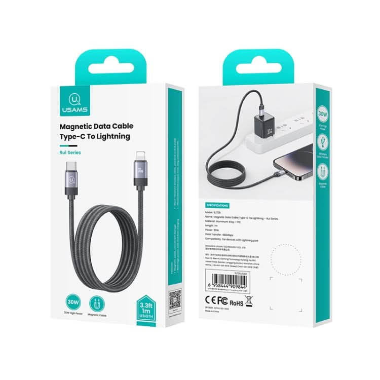 USAMS US-SJ705 Type-C to 8 Pin 30W Fast Charge Magnetic Data Cable, Length: 1m