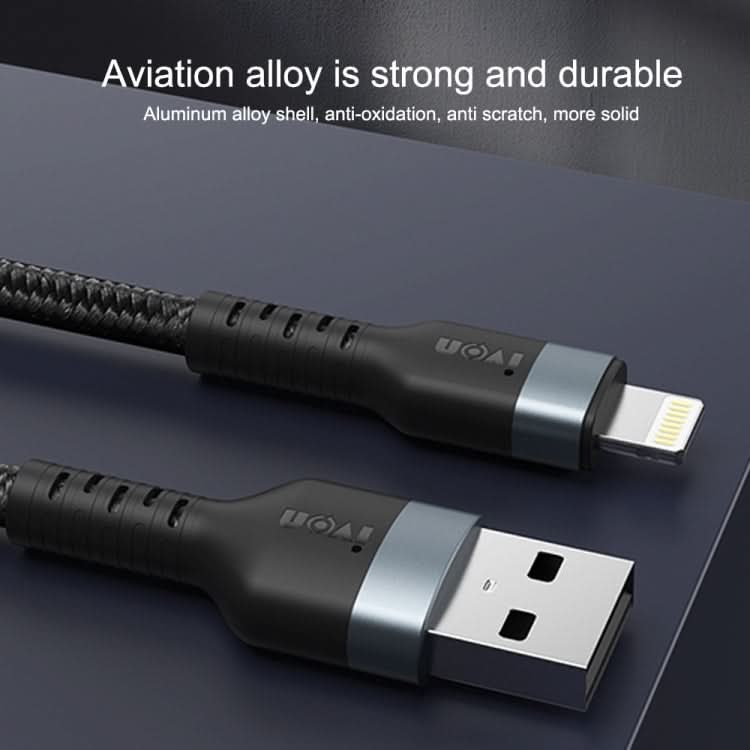 IVON CA88 12W 2.4A USB to 8 Pin Nylon Braid Fast Charge Data Cable, Cable Length: 1m