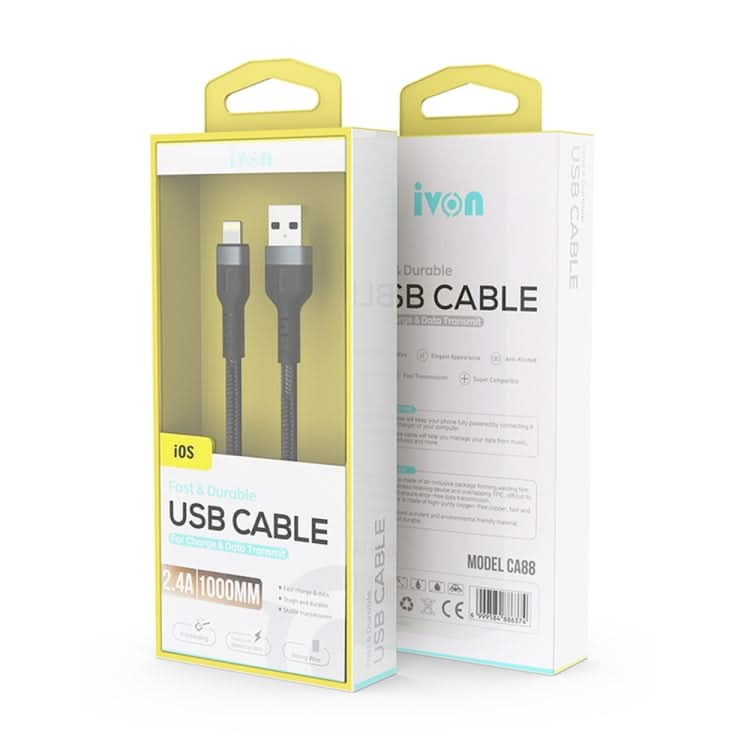 IVON CA88 12W 2.4A USB to 8 Pin Nylon Braid Fast Charge Data Cable, Cable Length: 1m