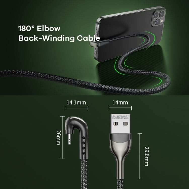 REMAX RC-177i Heymanba II 2.1A USB to 8 Pin 180 Degrees Elbow Zinc Alloy Braided Gaming Data Cable, Cable Length: 1m