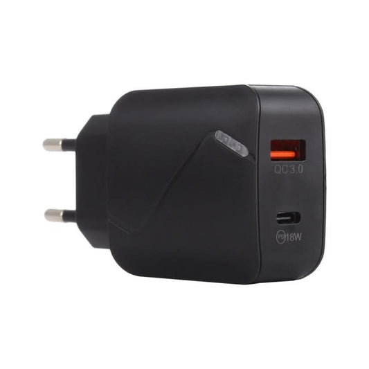 LZ-819A+C QC3.0 USB + PD 18W USB-C / Type-C Interfaces Travel Charger with Indicator Light, EU Plug