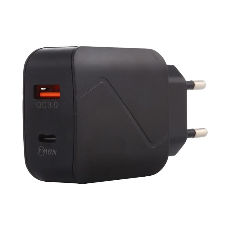 LZ-819A+C QC3.0 USB + PD 18W USB-C / Type-C Interfaces Travel Charger with Indicator Light, EU Plug