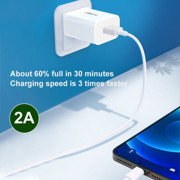 WK WP-U69i2.0A Speed Mini USB Charger + USB to 8 Pin Data Cable, Plug Type: US Plug