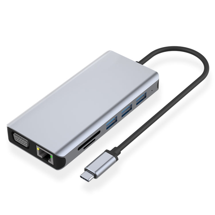 12 в 1 RJ45 + 100 Вт PD + SD/TF + USB3.0x5 + HDMI + VGA + 3,5 мм AUX на Type-C HUB адаптер