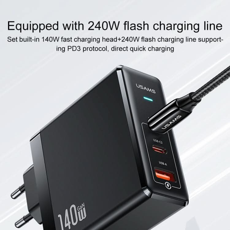 USAMS US-SJ581 T52 3 in 1 140W 3 USB Interfaces GaN Fast Charger Set, EU Plug My Store