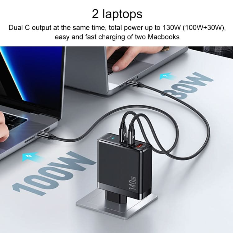 USAMS US-SJ581 T52 3 in 1 140W 3 USB Interfaces GaN Fast Charger Set, EU Plug My Store