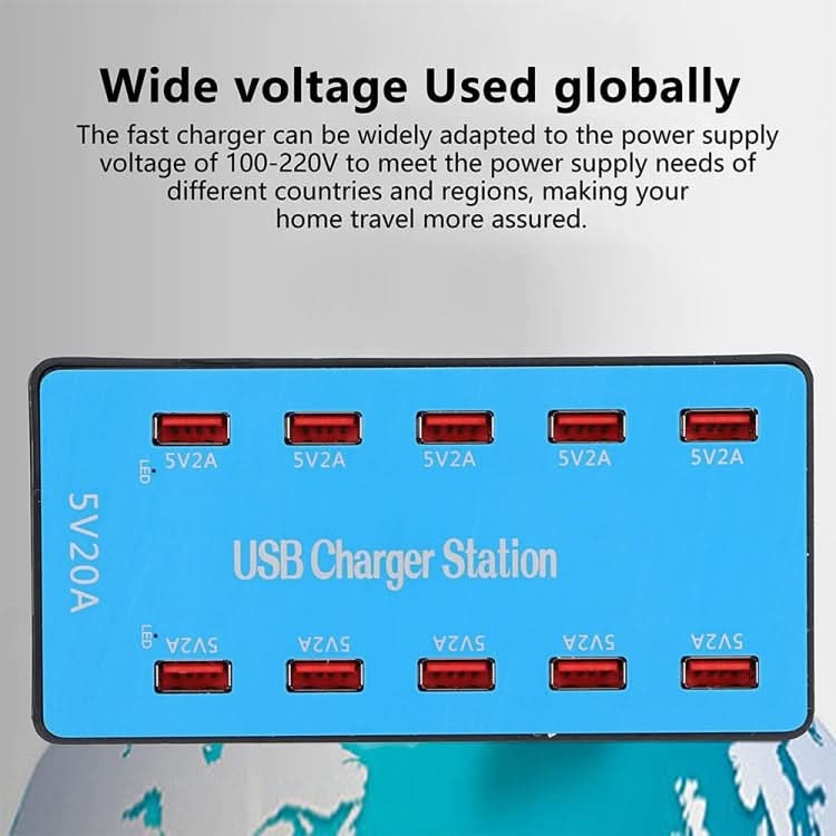 A5B 100W 10 Ports USB Smart Charging Station with Indicator Light, US Plug