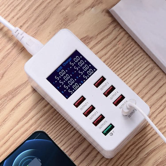 A8 50W 8 Ports USB + QC3.0 Smart Charging Station with Digital Display AC100-240V, AU Plug