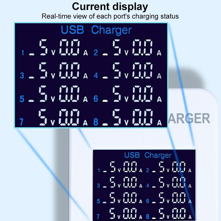 A8 50W 8 Ports USB + QC3.0 Smart Charging Station with Digital Display AC100-240V, AU Plug