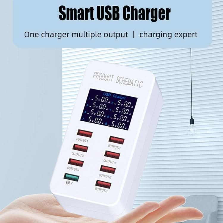 A8 50W 8 Ports USB + QC3.0 Smart Charging Station with Digital Display AC100-240V, AU Plug